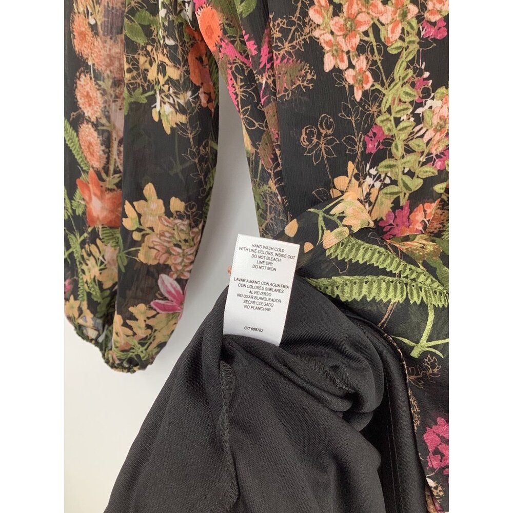 Melonie T High Ruffle Collar Dress Size 12 Black Floral Multicolor Whimsigoth - Picture 7 of 7